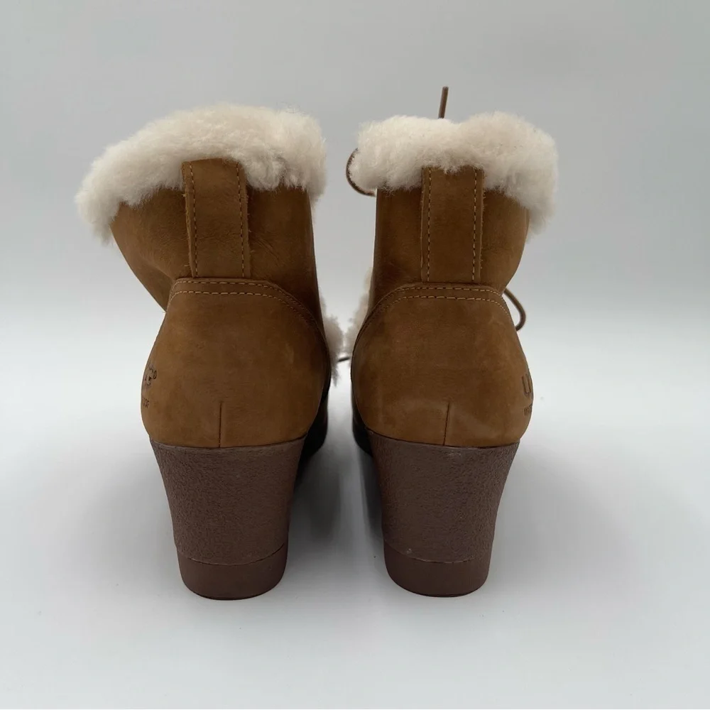 UGG Australia Jeovana Boots Chestnut Suede Waterproof  Wedge Lace Up size 9 - Picture 4 of 16